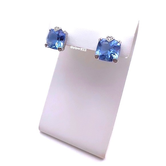 EUC Judith Ripka JR TWO Lola Blue Topaz & Diamond Stud Earrings - Picture 7 of 10